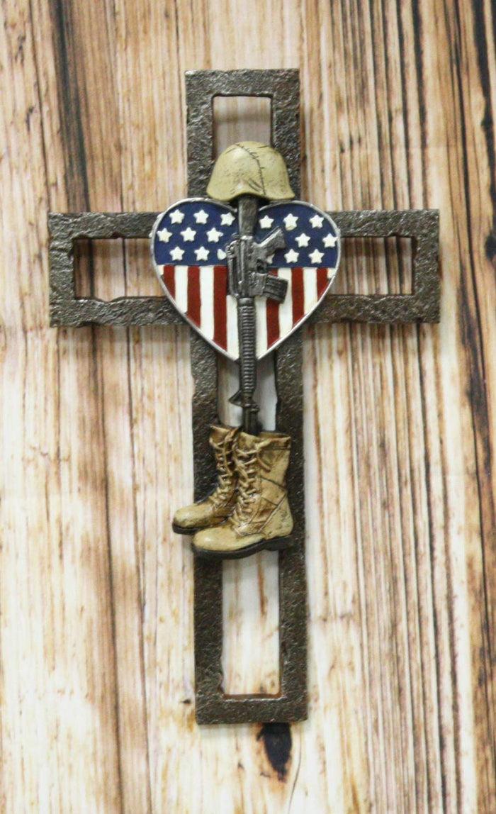 Ebros Gift Ebros Western USA Flag Military Patriotic Fallen Soldier Memorial Wall Cross