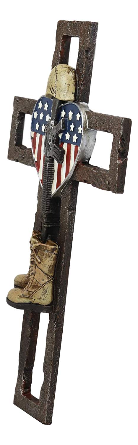 Ebros Gift Ebros Western USA Flag Military Patriotic Fallen Soldier Memorial Wall Cross