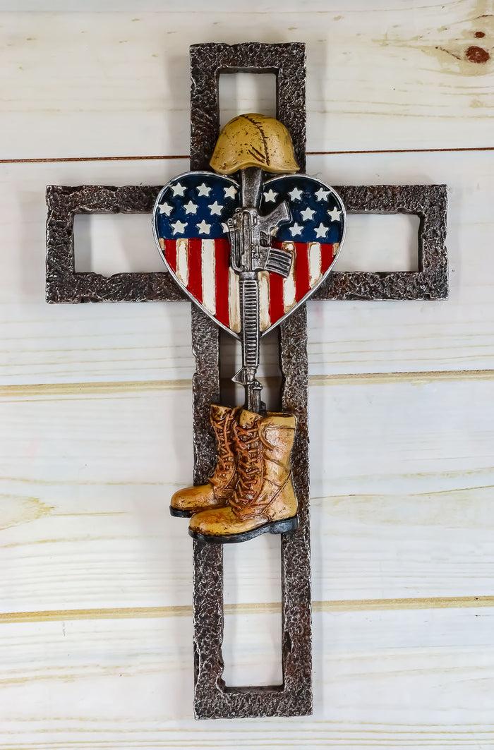 ebros gift Ebros Western USA Flag Military Patriotic Fallen Soldier Memorial Wall Cross