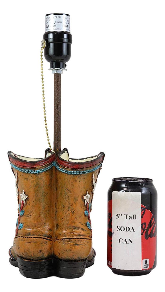 Ebros Gift Ebros Western Vintage Cowboy Cowgirl Pair Of Boots With Bejeweled Steer Cow Design Desktop Side Table Lamp 18.5"Tall Rustic Country Southwestern Bedside Home Accent Lighting Decor