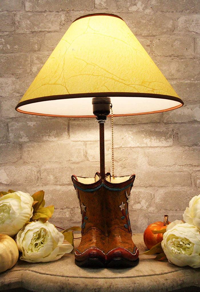 ebros gift Ebros Western Vintage Cowboy Cowgirl Pair of Boots with Bejeweled Steer Cow Design Desktop Side Table Lamp 18.5"Tall Rustic Country Southwestern Bedside Home Accent Lighting Decor
