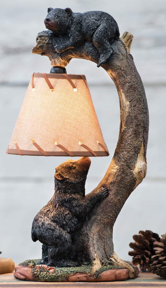 ebros gift Ebros Whimsical 2 Climbing Black Bears On Bending Tree Branch Table Lamp Decor
