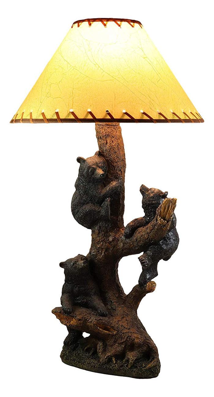 Ebros Gift Ebros Whimsical 3 Adventurous Black Bear Cubs Climbing Stunted Tree Table Lamp