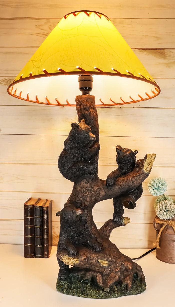 ebros gift Ebros Whimsical 3 Adventurous Black Bear Cubs Climbing Stunted Tree Table Lamp
