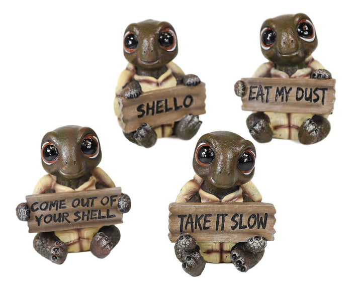 Ebros Gift Ebros Whimsical Baby Sea Turtles Set Of Four Figurine Holding Signs With Funny Sayings