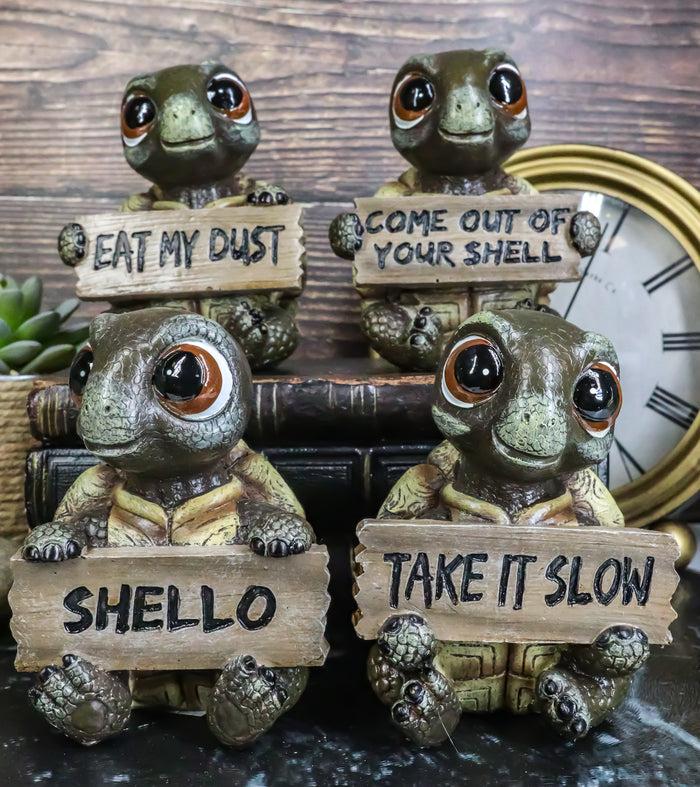ebros gift Ebros Whimsical Baby Sea Turtles Set of Four Figurine Holding Signs With Funny Sayings