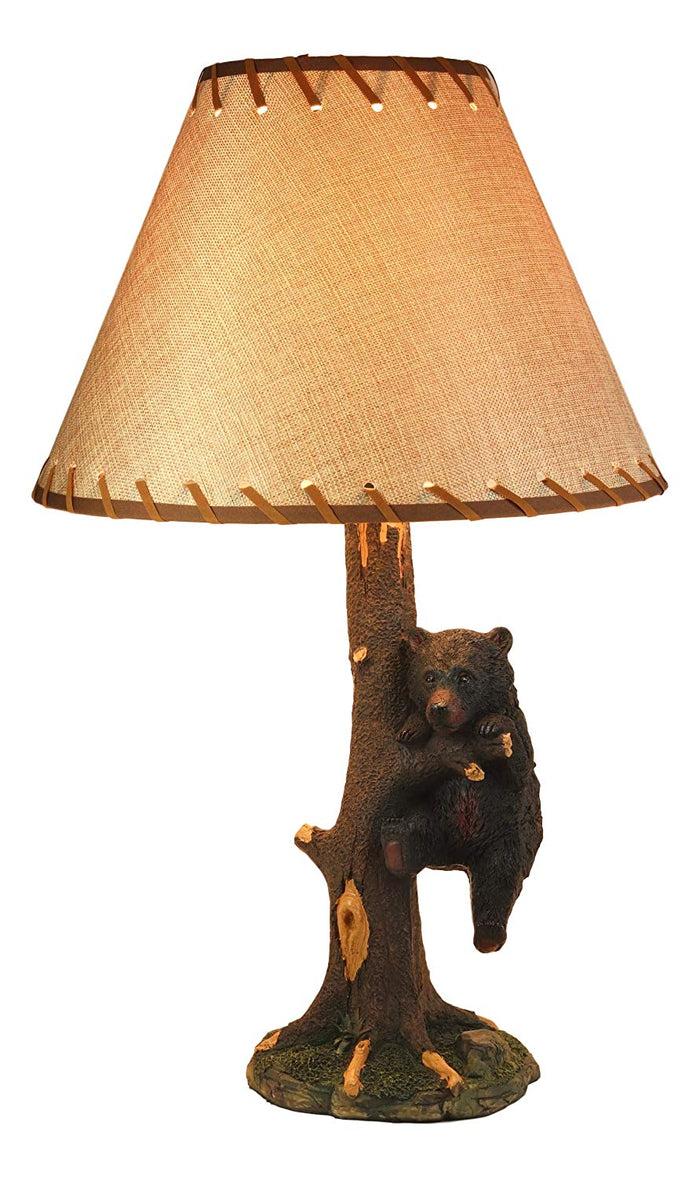 Ebros Gift Ebros Whimsical Black Bear Hanging On Tree Branch Table Lamp With Shade 22"H