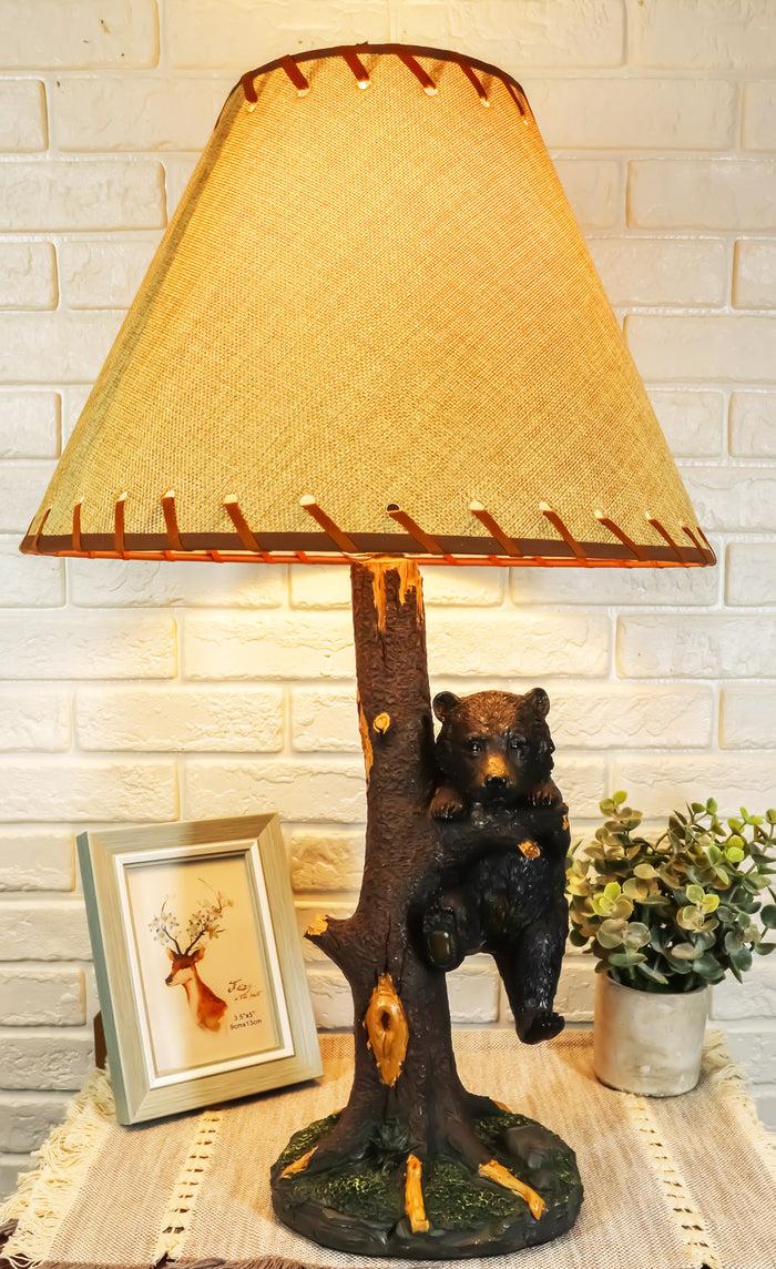 ebros gift Ebros Whimsical Black Bear Hanging On Tree Branch Table Lamp with Shade 22"H