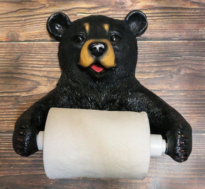 ebros gift Ebros Whimsical Black Bear Toilet Paper Holder Bathroom Wall Decoration 8.25"Tall