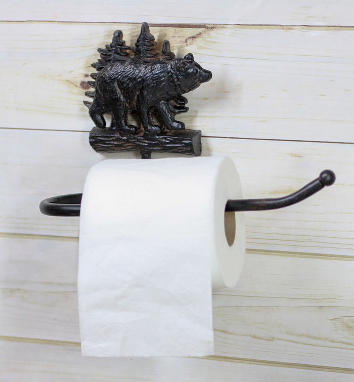 ebros gift Ebros Whimsical Black Bear Toilet Paper Holder Bathroom Wall Decoration 8.25"H