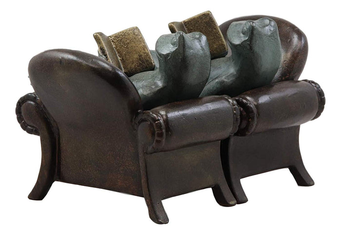 Ebros Gift Ebros Whimsical Bookworm Frogs Reading On Sofa Couches Bookends Pair Set Statue 7.5" Wide Garden Pond Frog Themed Decorative Office Study-Room Library Shelves Desktop Figurines