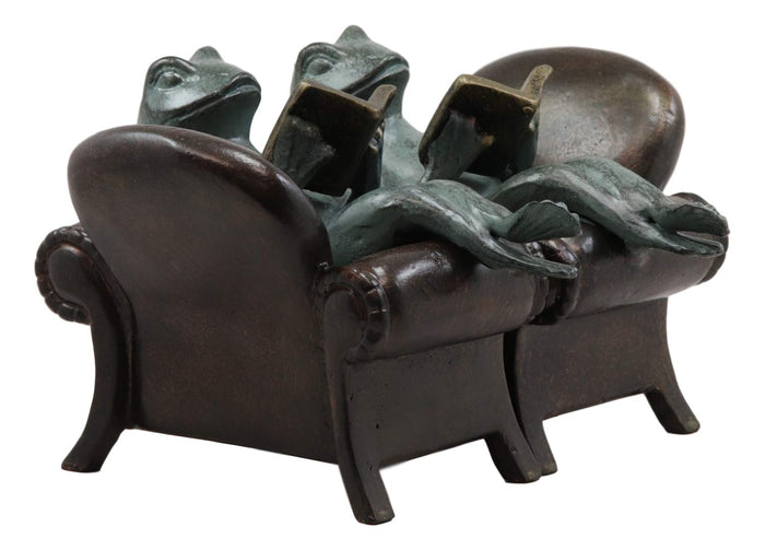 Ebros Gift Ebros Whimsical Bookworm Frogs Reading On Sofa Couches Bookends Pair Set Statue 7.5" Wide Garden Pond Frog Themed Decorative Office Study-Room Library Shelves Desktop Figurines