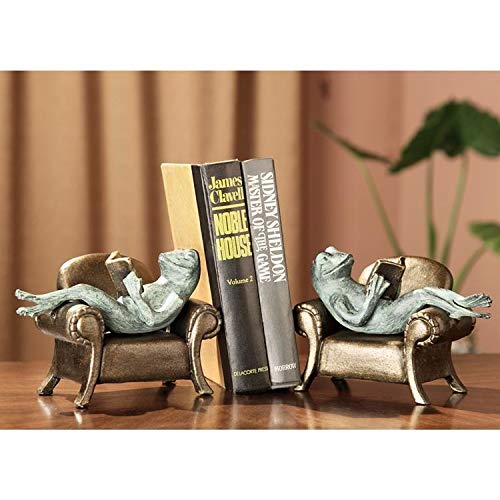 ebros gift Ebros Whimsical Bookworm Frogs Reading On Sofa Couches Bookends Pair Set Statue 7.5" Wide Garden Pond Frog Themed Decorative Office Study-Room Library Shelves Desktop Figurines