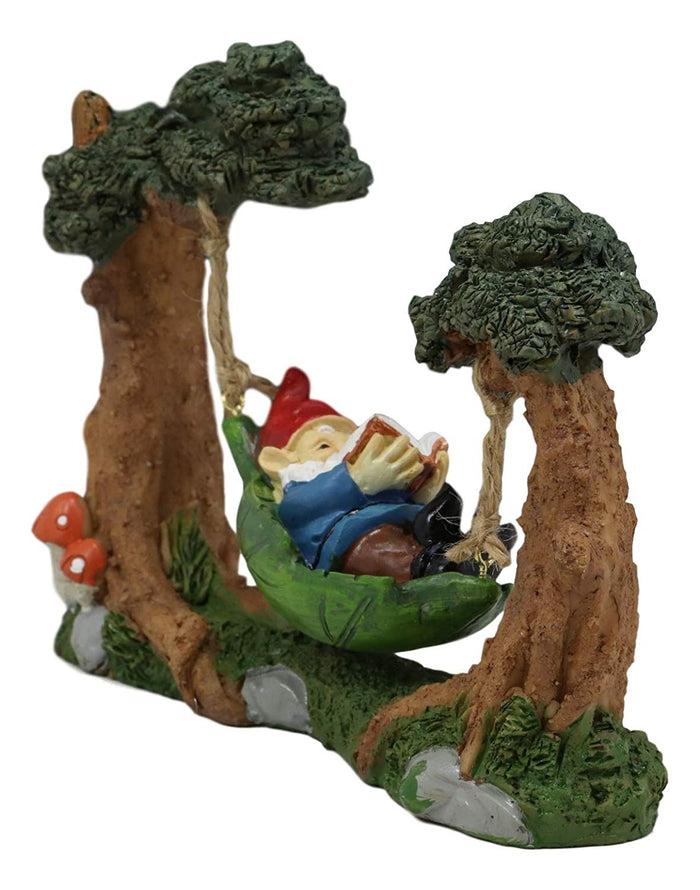 Ebros Gift Ebros Whimsical Bookworm Gnome Sleeping On Hammock By Toadstool Mushrooms Forest Tree Ents Statue 6.5" Wide