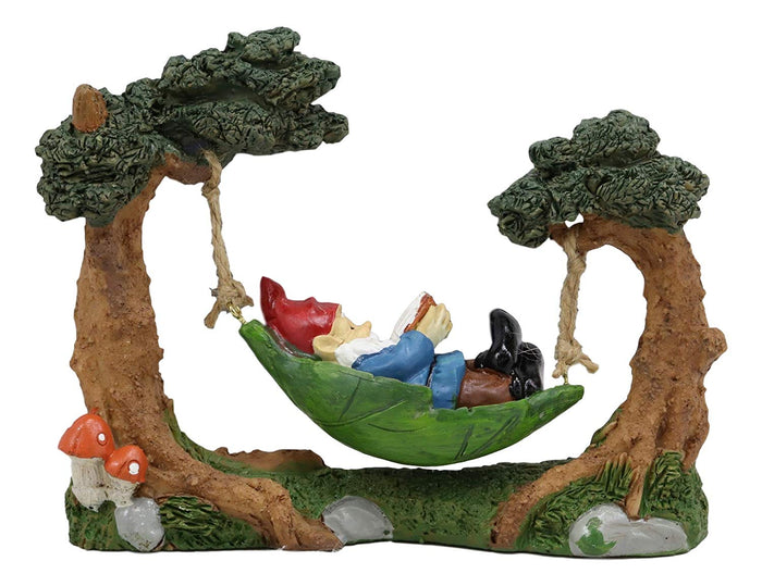 Ebros Gift Ebros Whimsical Bookworm Gnome Sleeping On Hammock By Toadstool Mushrooms Forest Tree Ents Statue 6.5" Wide