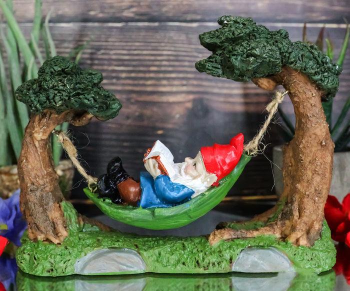 ebros gift Ebros Whimsical Bookworm Gnome Sleeping On Hammock by Toadstool Mushrooms Forest Tree Ents Statue 6.5" Wide
