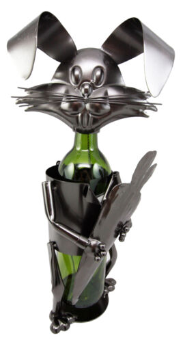 Ebros Gift Ebros Whimsical Bunny Rabbit Holding Giant Carrot Metal Wine Bottle Holder Caddy