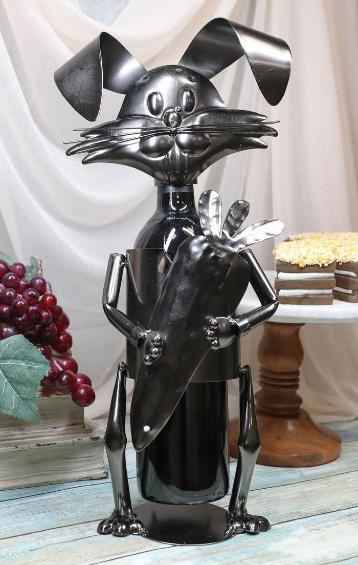 ebros gift Ebros Whimsical Bunny Rabbit Holding Giant Carrot Metal Wine Bottle Holder Caddy