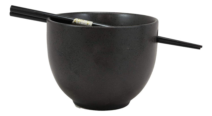 Ebros Gift Ebros Whimsical Ceramic Black Lucky Meow Cat Ramen Noodle Bowl & Chopsticks Set