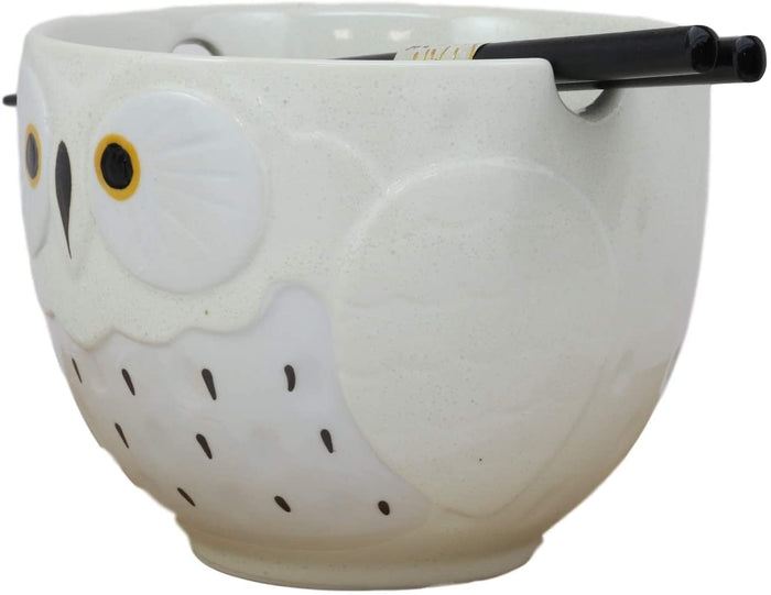 Ebros Gift Ebros Whimsical Ceramic White And Black Owl Ramen Bowl And Chopsticks Set Of 2
