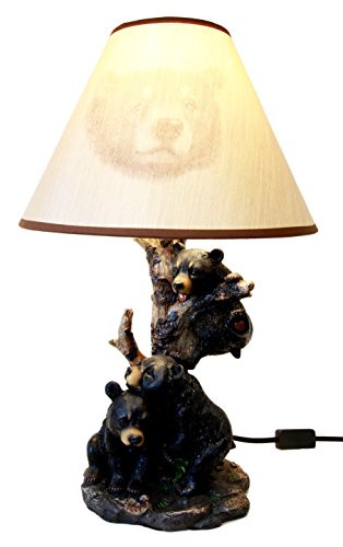 Ebros Gift Ebros Whimsical Climbing Black Bear Cubs Table Lamp Statue Decor With Bear Face Shade