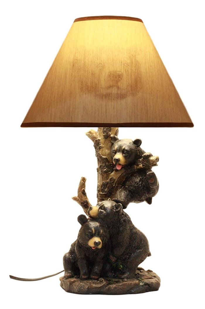 Ebros Gift Ebros Whimsical Climbing Black Bear Cubs Table Lamp Statue Decor With Bear Face Shade