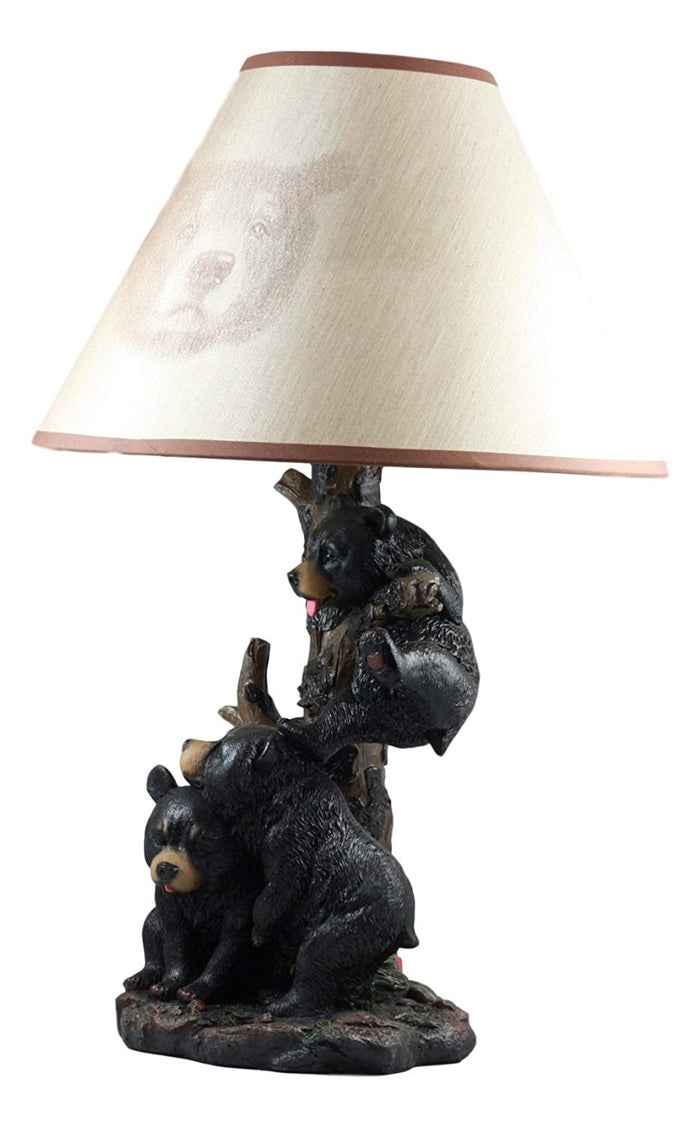 Ebros Gift Ebros Whimsical Climbing Black Bear Cubs Table Lamp Statue Decor With Bear Face Shade