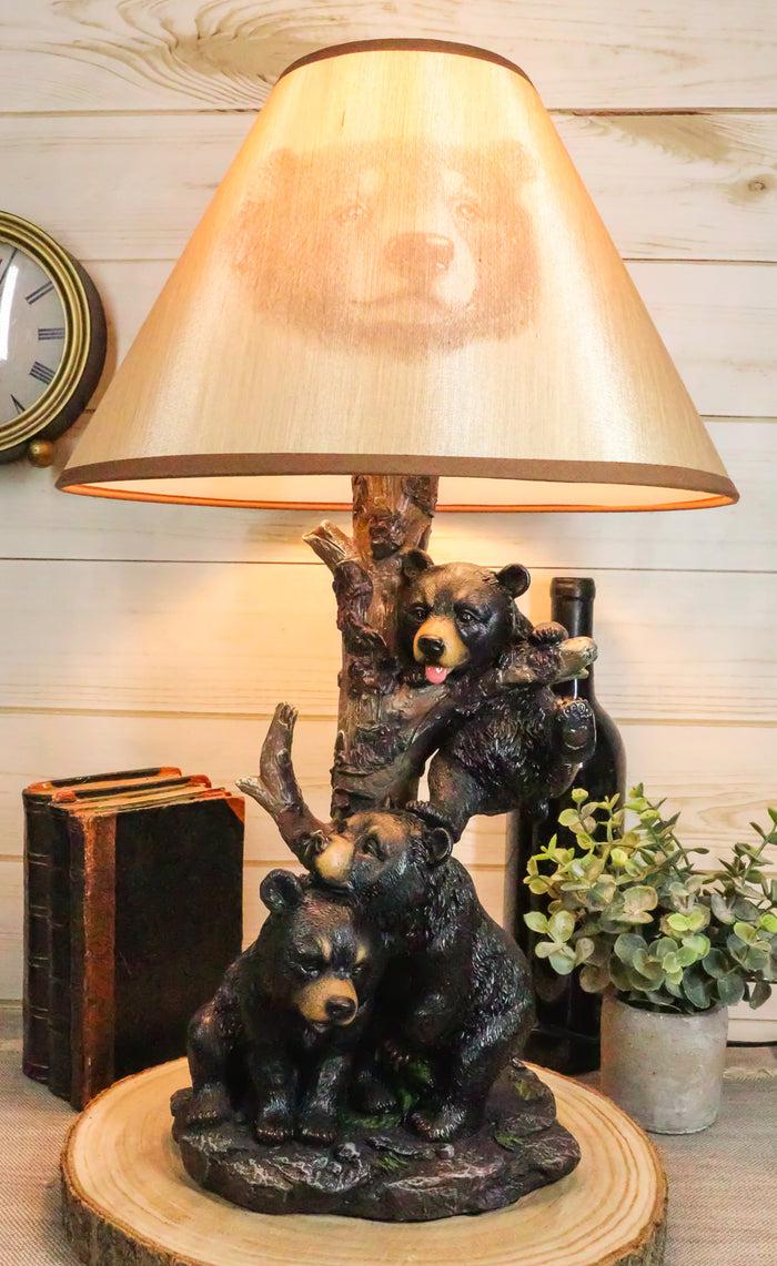 ebros gift Ebros Whimsical Climbing Black Bear Cubs Table Lamp Statue Decor With Bear Face Shade