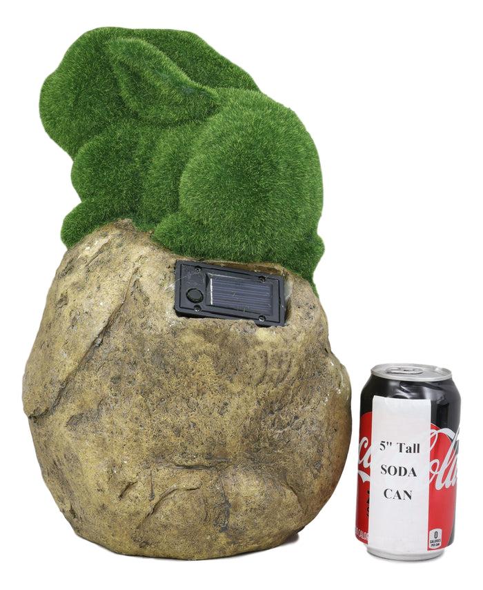 Ebros Gift Ebros Whimsical Flocked Grass Bunny Rabbit On Rock Garden Statue With Solar LED Light