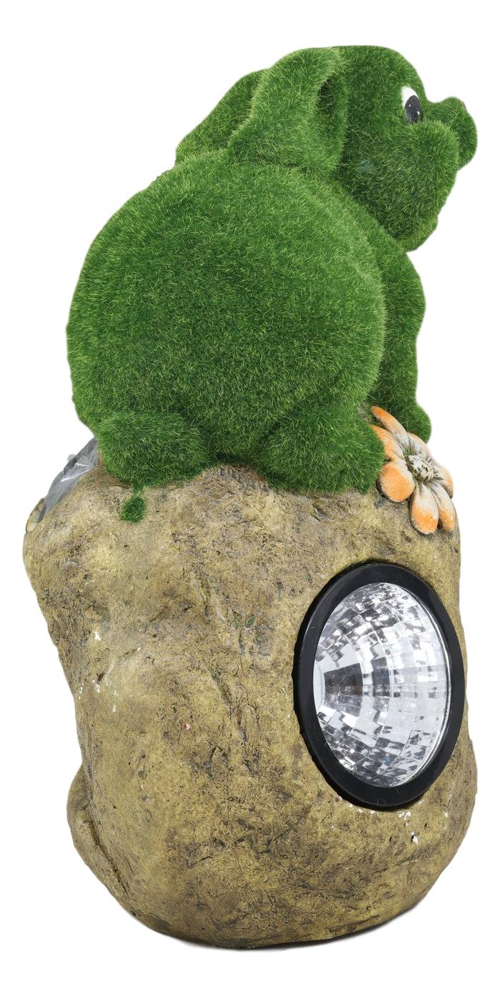 Ebros Gift Ebros Whimsical Flocked Grass Bunny Rabbit On Rock Garden Statue With Solar LED Light