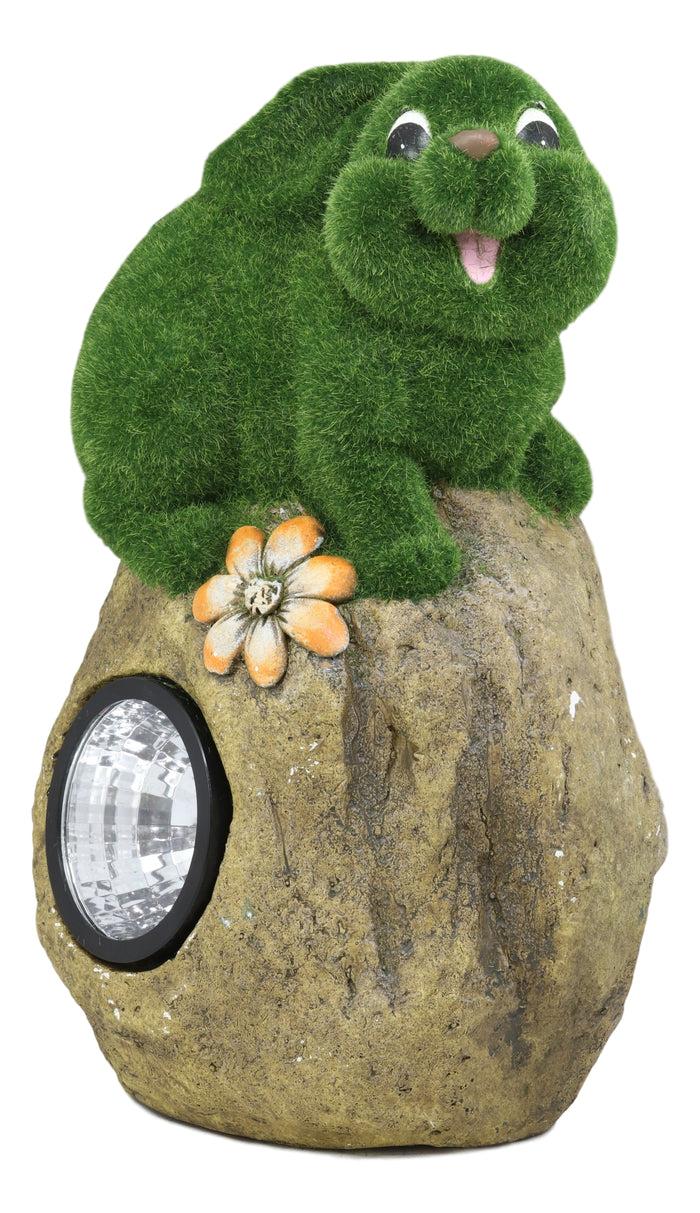 Ebros Gift Ebros Whimsical Flocked Grass Bunny Rabbit On Rock Garden Statue With Solar LED Light