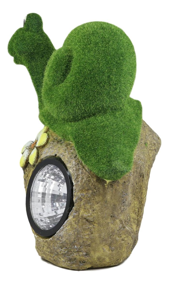 Ebros Gift Ebros Whimsical Flocked Grass Snail On Rock Garden Statue With Solar LED Light Decor