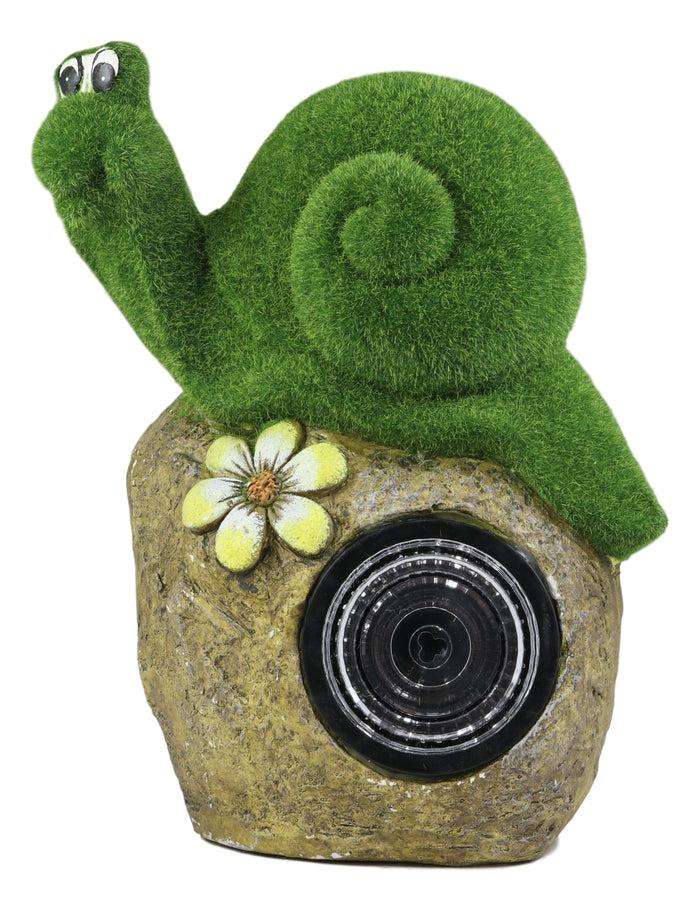 Ebros Gift Ebros Whimsical Flocked Grass Snail On Rock Garden Statue With Solar LED Light Decor