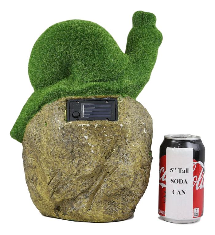 Ebros Gift Ebros Whimsical Flocked Grass Snail On Rock Garden Statue With Solar LED Light Decor