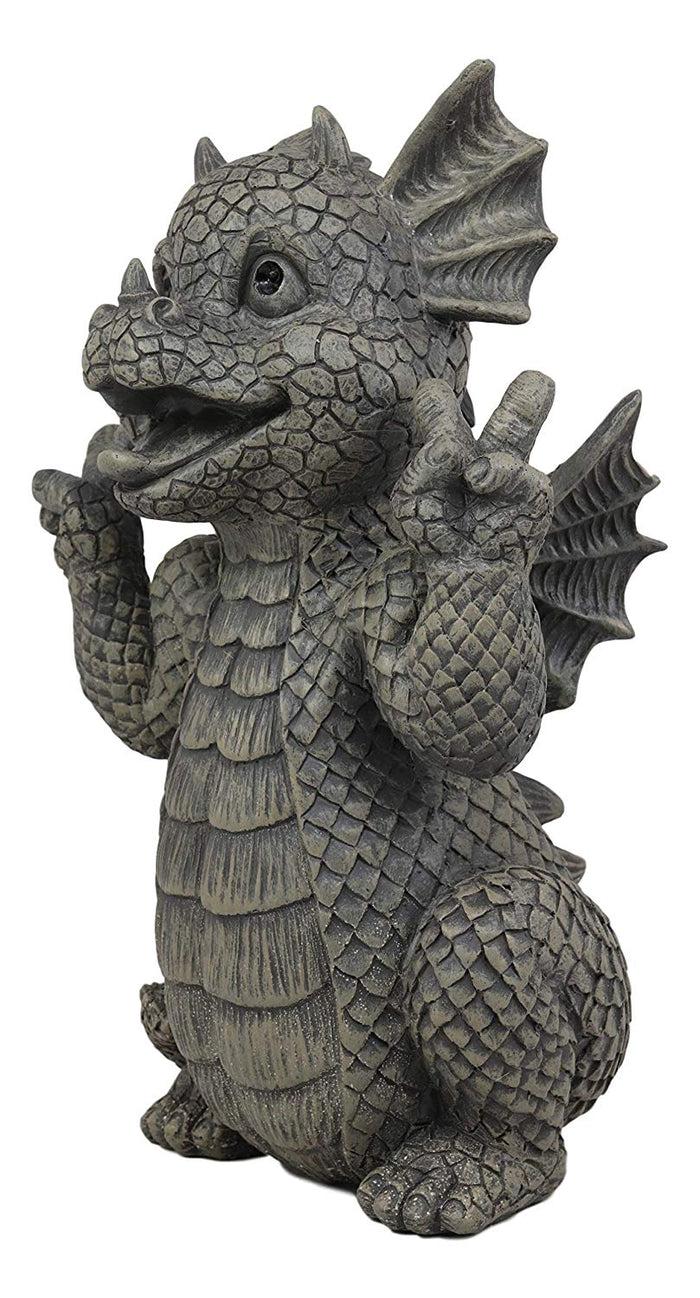 Ebros Gift Ebros Whimsical Garden Dragon With Hippie Peace Sign Gesture Statue 10.5" Tall