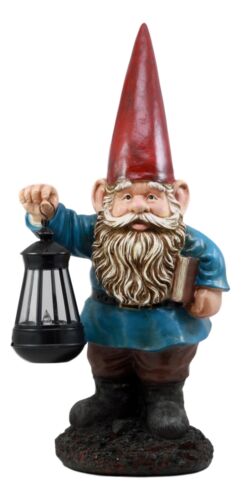 Ebros Gift Ebros Whimsical Gnome Holding Book Of Spells Solar LED Lantern Light Statue 17"H