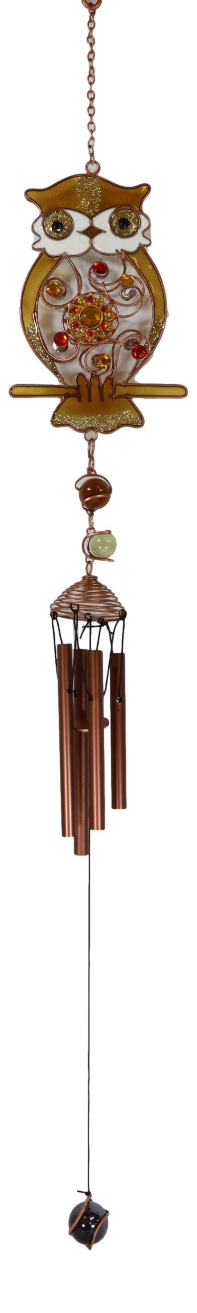 Ebros Gift Ebros Whimsical Hoot Owl Resonant Relaxing Copper Wind Chime Garden Patio