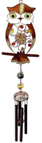 ebros gift Ebros Whimsical Hoot Owl Resonant Relaxing Copper Wind Chime Garden Patio
