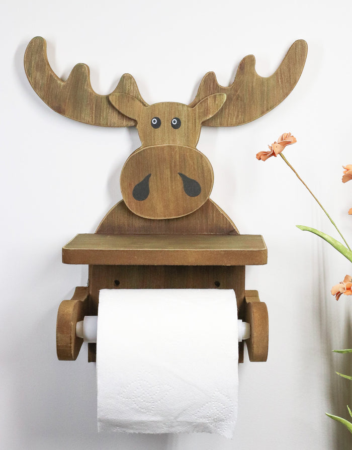 ebros gift Ebros Whimsical Kids Rustic Bull Moose Cub Toilet Paper Holder With Cell Phone Rest
