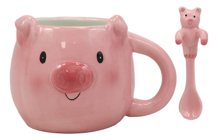 Ebros Gift Ebros Whimsical Porky Pig Ceramic Coffee Mug With Spoon Set 16oz