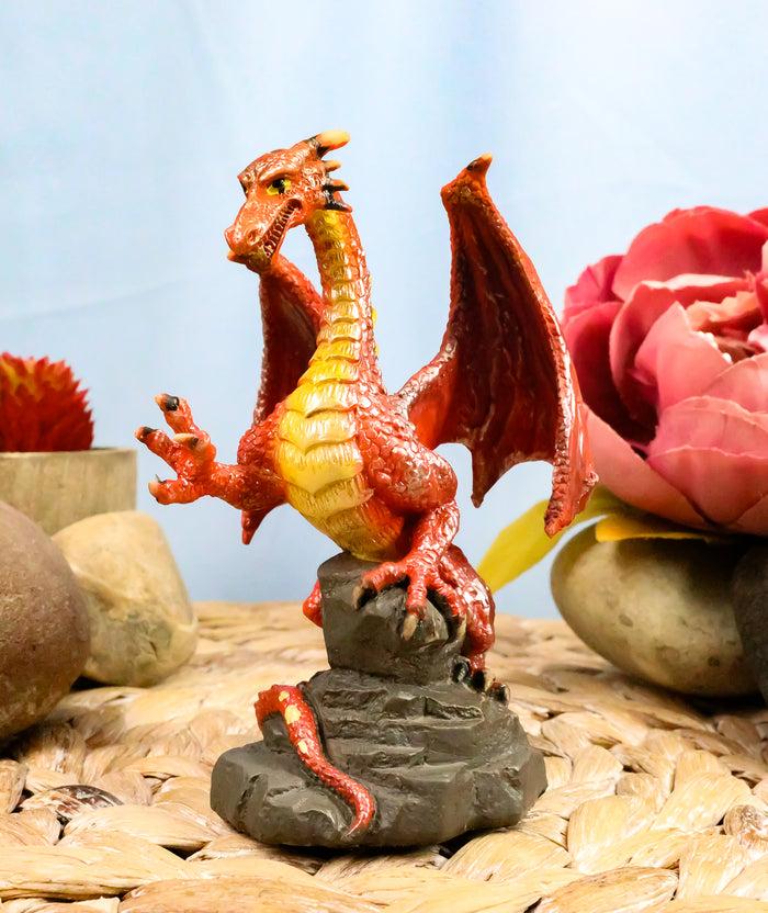 ebros gift Ebros Whimsical Red Lava Dragon Climbing On Volcanic Rock Statue 4.25" Tall Dungeons and Dragons Legends Fantasy Home and Garden Accent Decor Sculpture Medieval Renaissance Figurine Collectible