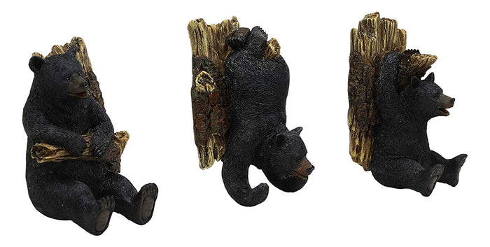 Ebros Gift Ebros Whimsical Rustic 3 Acrobatic Black Bears Hanging On Tree Branches Wall Hooks 5.25" High Set Of 3 Hanger