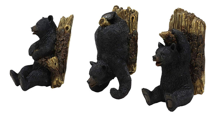 Ebros Gift Ebros Whimsical Rustic 3 Acrobatic Black Bears Hanging On Tree Branches Wall Hooks 5.25" High Set Of 3 Hanger