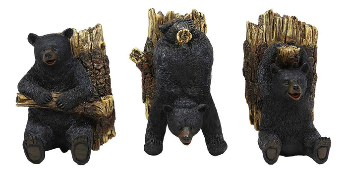Ebros Gift Ebros Whimsical Rustic 3 Acrobatic Black Bears Hanging On Tree Branches Wall Hooks 5.25" High Set Of 3 Hanger
