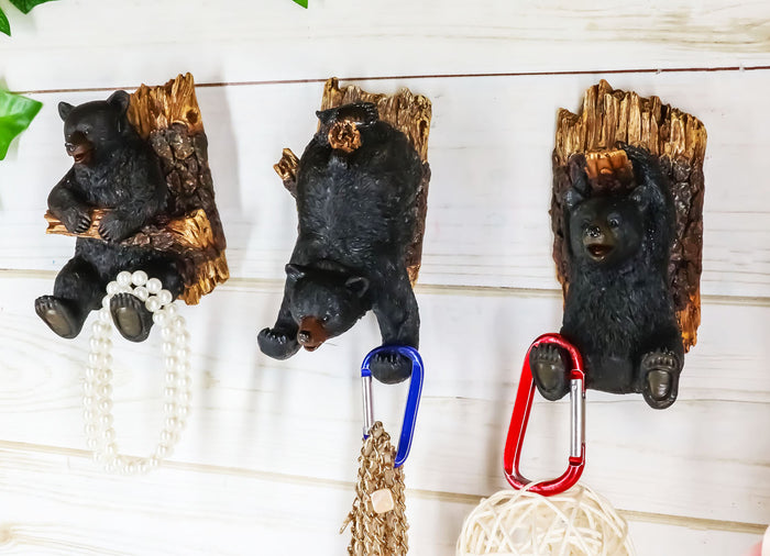 ebros gift Ebros Whimsical Rustic 3 Acrobatic Black Bears Hanging On Tree Branches Wall Hooks 5.25" High Set of 3 Hanger