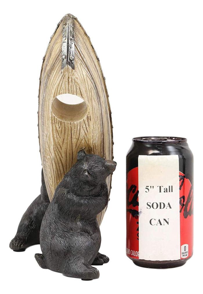 Ebros Gift Ebros Whimsical Rustic Decorative 2 Black Bears Joint Lifting A Canoe Boat Wine Holder Figurine 9.5" High Bear Family Teamwork Storage Kitchen Organizer Decor For Cabin Lodge Cottage Western Home