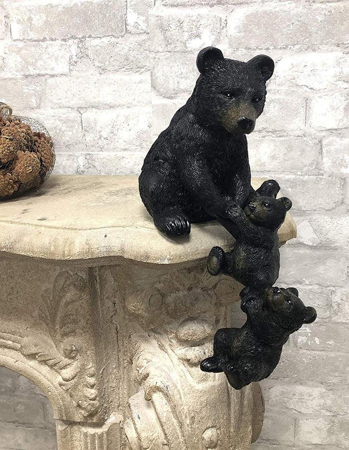 ebros gift Ebros Whimsical Rustic Forest Black Mama Bear Pulling 2 Cubs Shelf Sitter Statue 11.75" High Woodland Cabin Lodge Decor Bears Figurine for Mantelpiece Fireplace Shelves Tables Decorative Home Accent