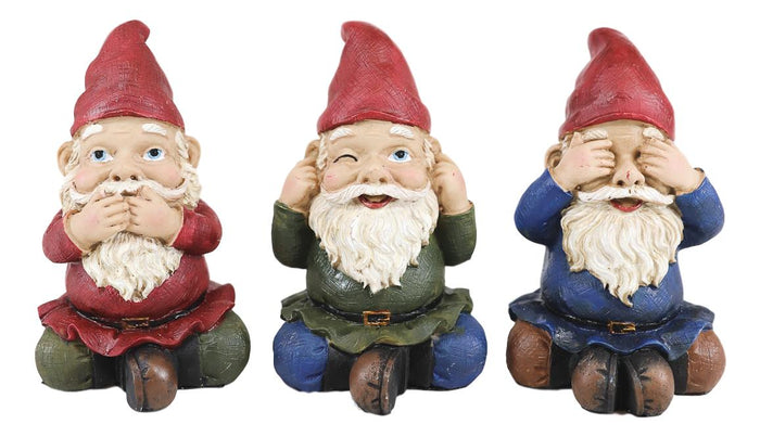 Ebros Gift Ebros Whimsical See Hear Speak No Evil Gnomes Statue 4"H Set Of 3 Wise Gnomes