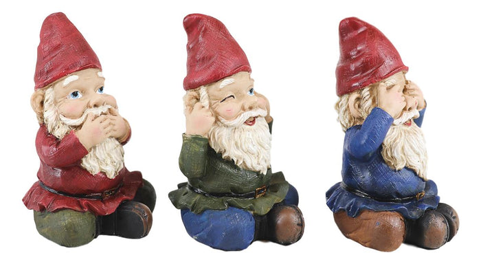 Ebros Gift Ebros Whimsical See Hear Speak No Evil Gnomes Statue 4"H Set Of 3 Wise Gnomes