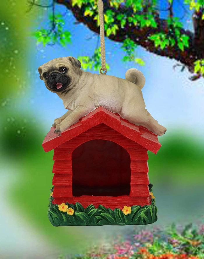 Ebros Gift Ebros Whimsical Teacup Pug On Kennel Or Birdhouse Bird Feeder Hanging Figurine